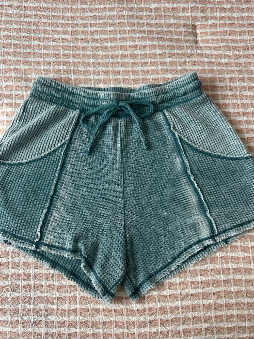 Project Social T Teal Waffle Knit Drawstring Women's Shorts